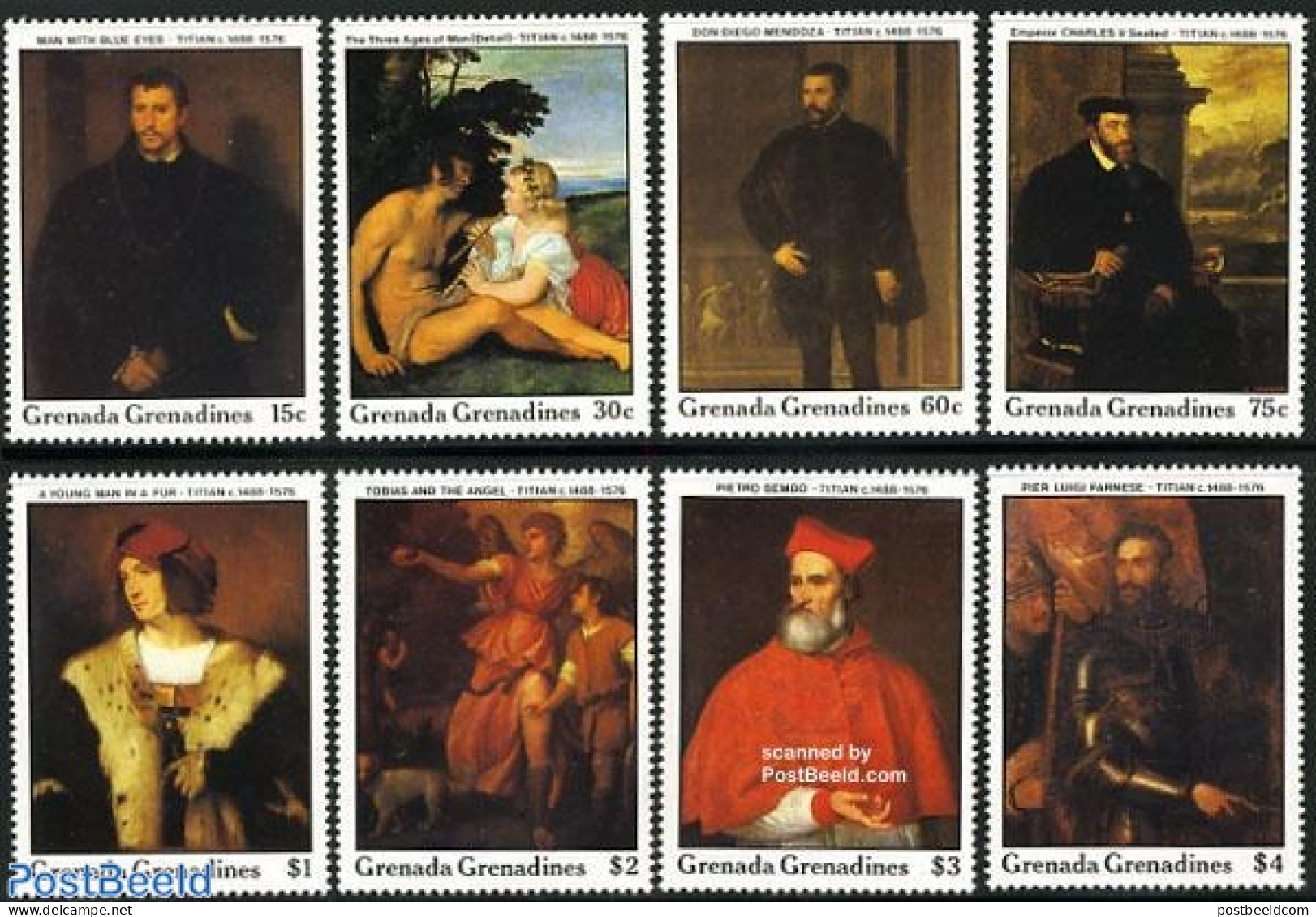 Grenada Grenadines 1988 Titian Paintings 8v, Mint NH, Art - Paintings - Grenada (1974-...)