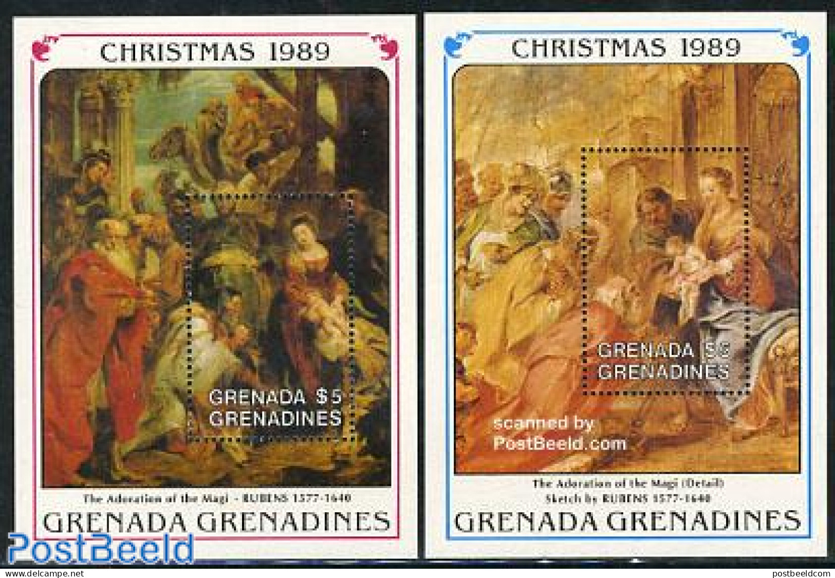 Grenada Grenadines 1989 Christmas, Rubens Paintings 2 S/s, Mint NH, Religion - Christmas - Art - Paintings - Rubens - Kerstmis