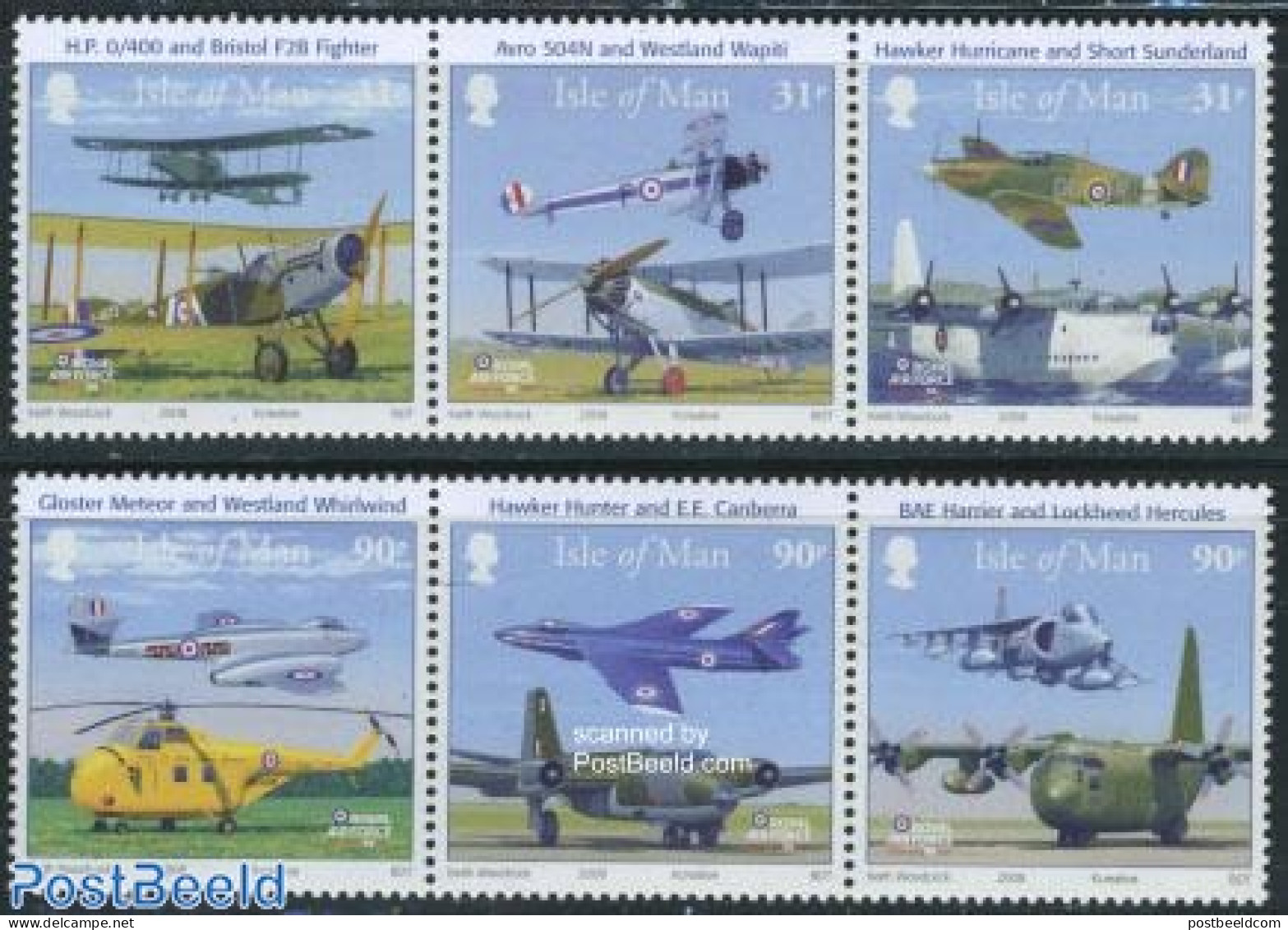 Isle Of Man 2008 90 Years Royal Air Force 6v (2x[::]), Mint NH, Transport - Helicopters - Aircraft & Aviation - Hubschrauber