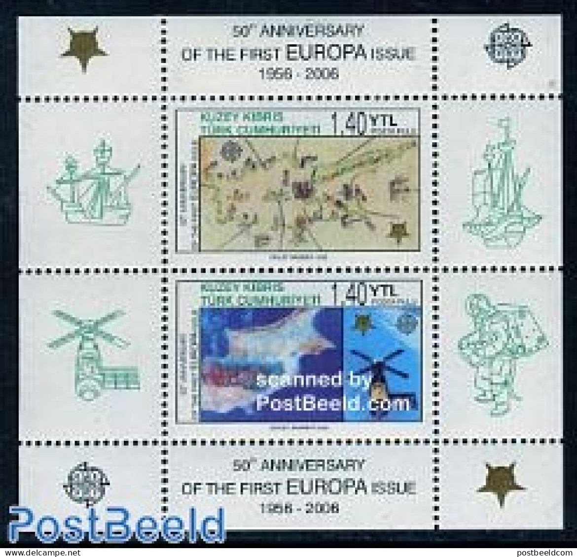 Turkish Cyprus 2006 50 Years Europa Stamps S/s, Mint NH, History - Transport - Various - Europa Hang-on Issues - Space.. - Ideas Europeas
