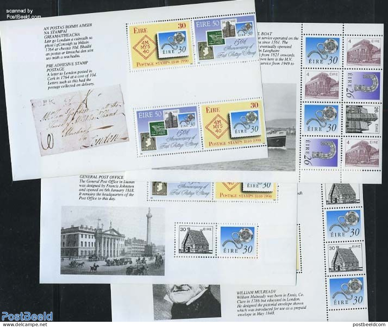 Ireland 1990 4 BOOKLET PANES, Mint NH, Stamps On Stamps - Nuovi