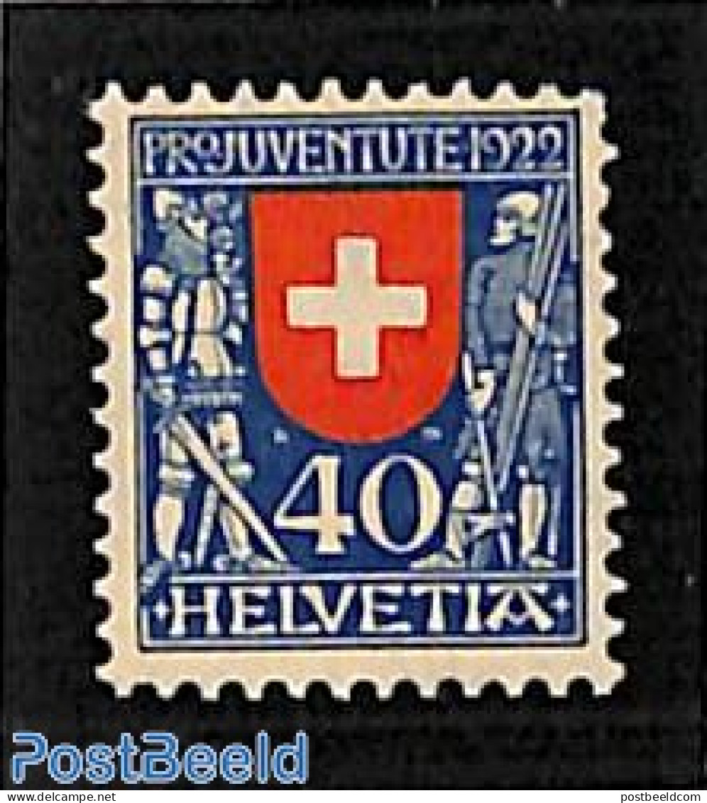 Switzerland 1922 40+10c, Stamp Out Of Set, Mint NH, History - Coat Of Arms - Ungebraucht