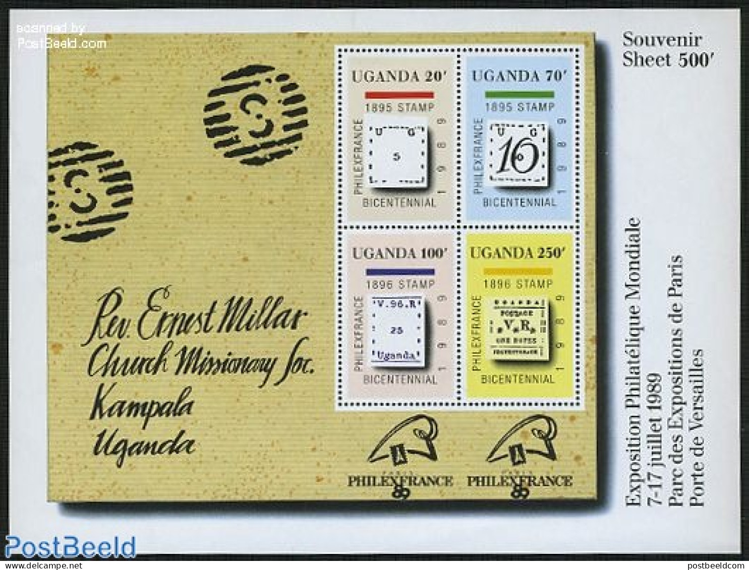 Uganda 1989 Philexfrance S/s, Mint NH, Philately - Stamps On Stamps - Briefmarken Auf Briefmarken