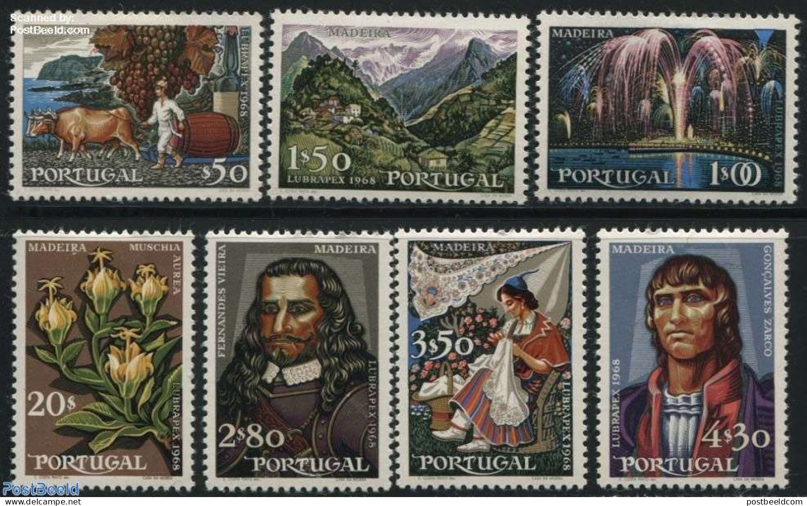 Portugal 1968 Lubrapex 7v, Mint NH, Nature - Various - Flowers & Plants - Wine & Winery - Philately - Costumes - Nuevos