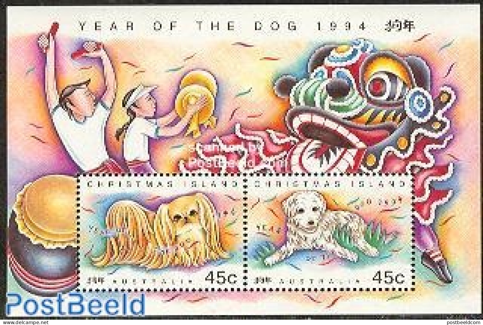 Christmas Islands 1994 Year Of The Dog S/s, Mint NH, Nature - Various - Dogs - New Year - Neujahr