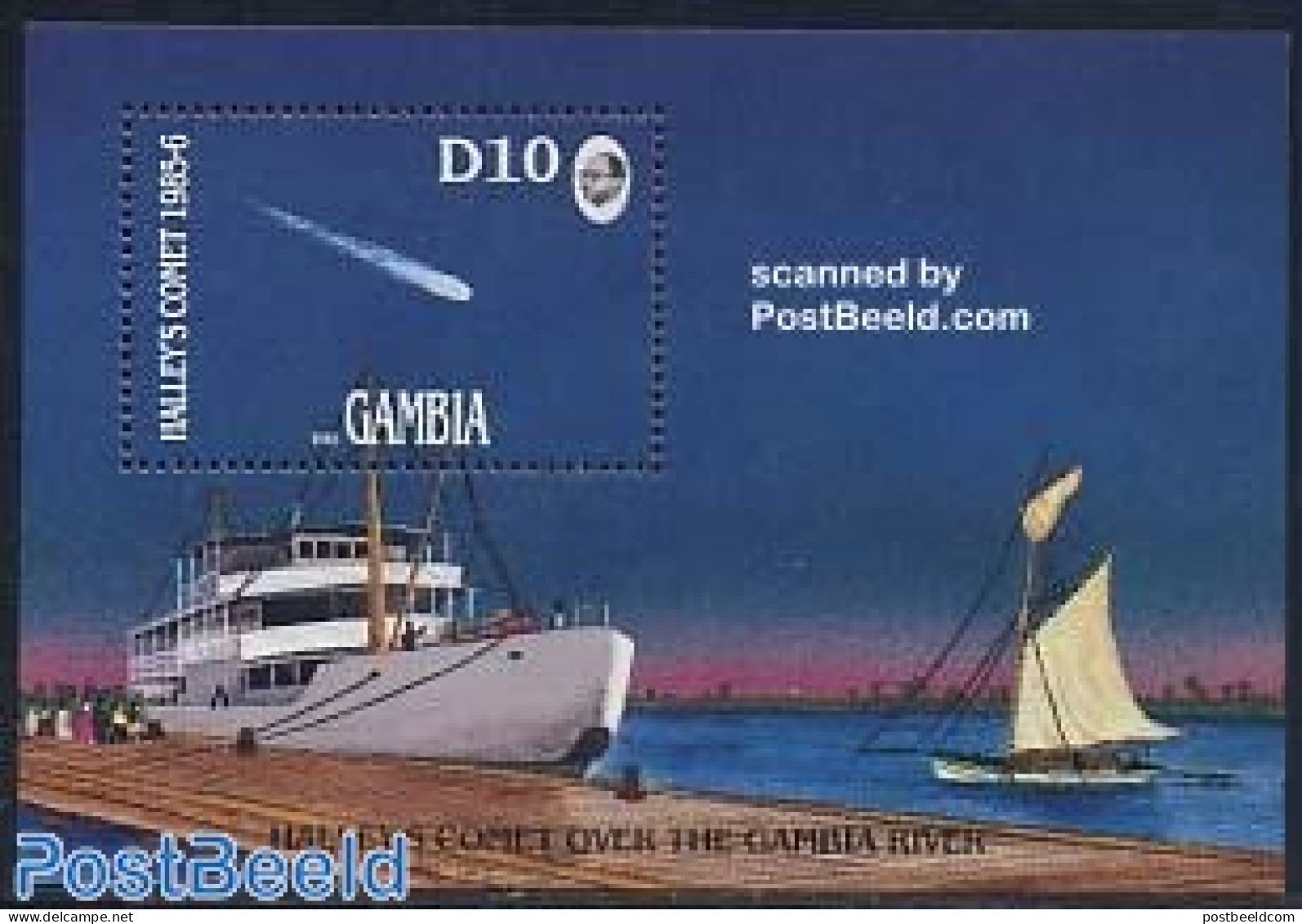 Gambia 1986 Halleys Comet S/s, Mint NH, Science - Transport - Astronomy - Ships And Boats - Halley's Comet - Astrología