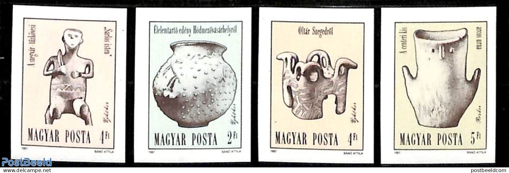 Hungary 1987 Archaeology 4v Imperforated, Mint NH, History - Archaeology - Art - Art & Antique Objects - Ceramics - Nuevos