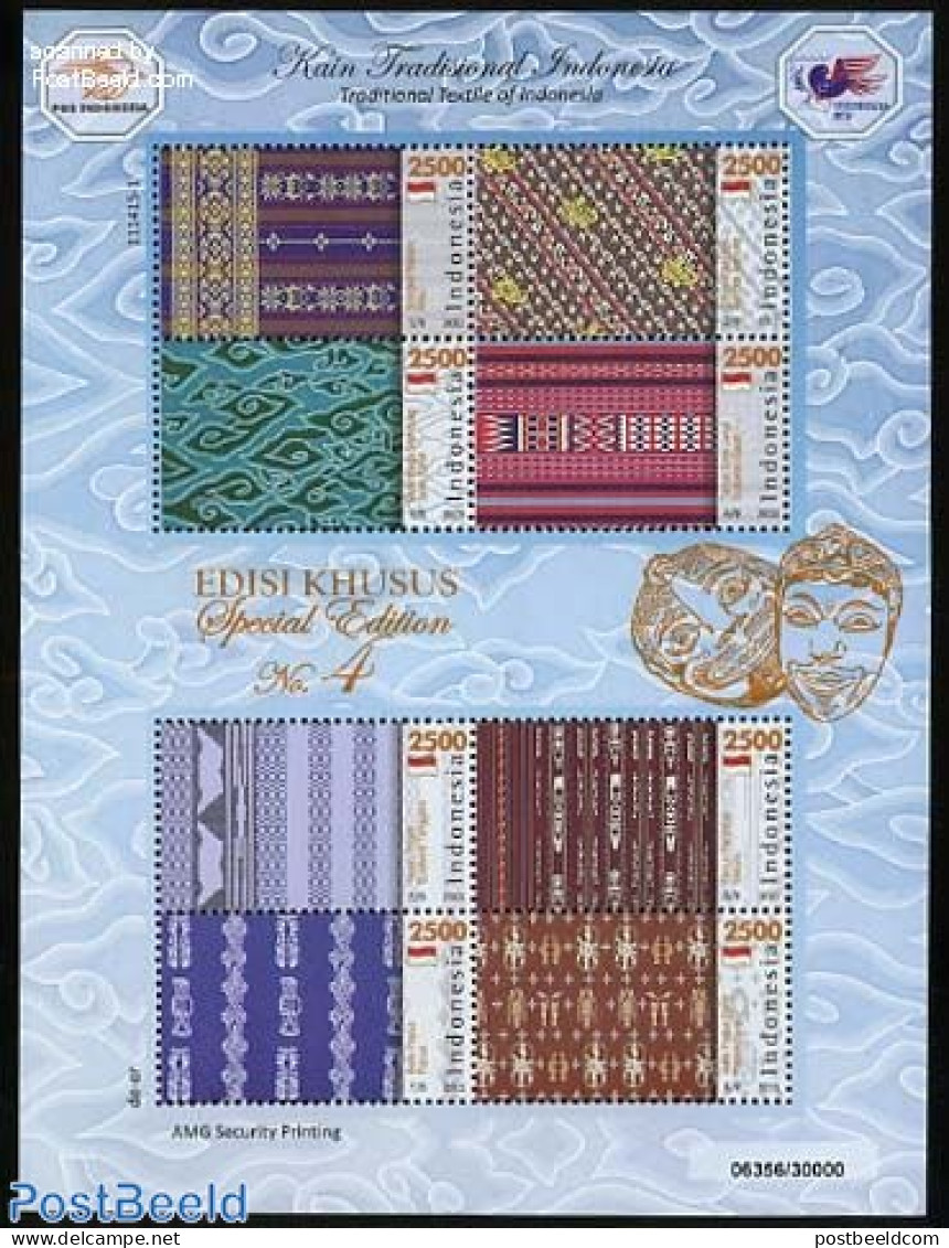 Indonesia 2011 Tradional Textile S/s, Mint NH, Various - Textiles - Textiles