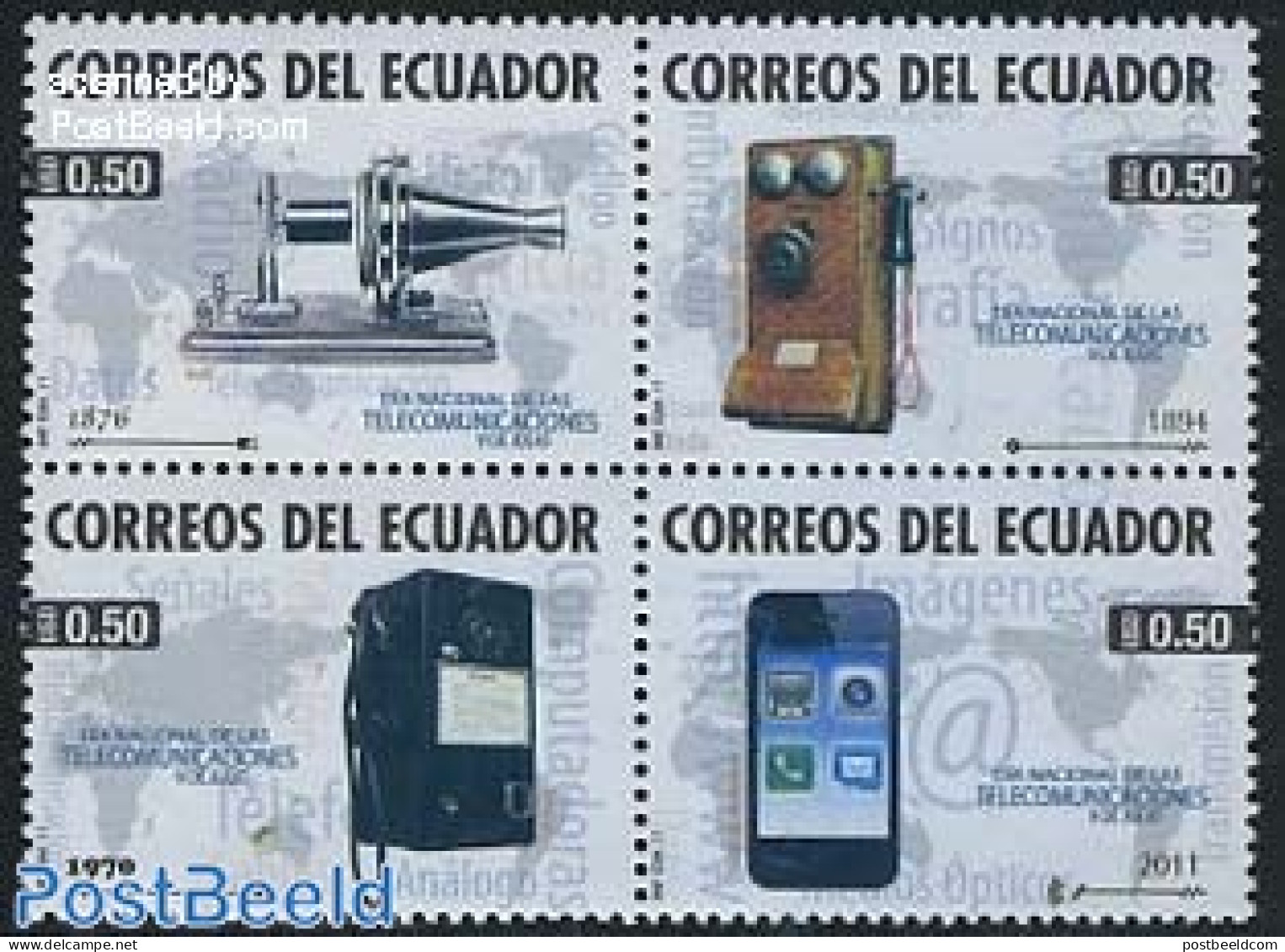 Ecuador 2011 Telecommunication Day 4v [+], Mint NH, Science - Telecommunication - Telephones - Telecom