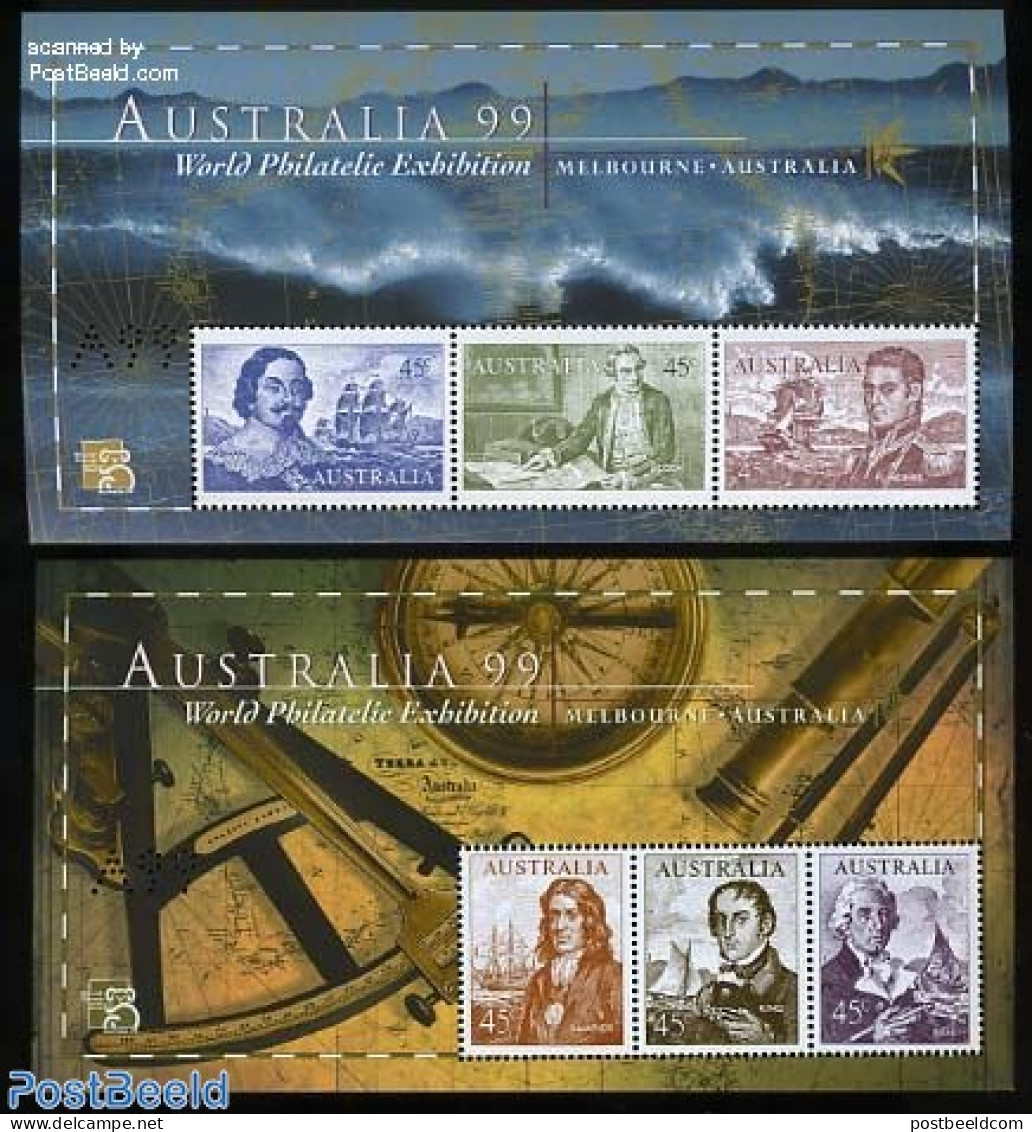 Australia 1999 Australia 99 2 S/s With A99 Perforation, Mint NH, History - Transport - Explorers - Philately - Ships A.. - Nuevos
