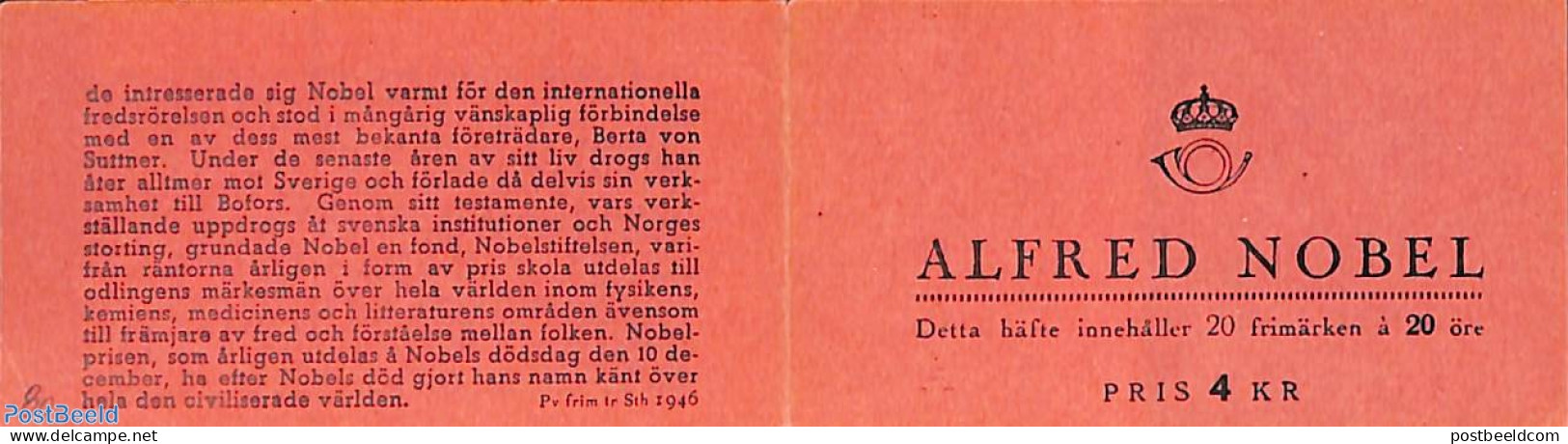 Sweden 1946 Alfred Nobel Booklet, Mint NH, History - Nobel Prize Winners - Stamp Booklets - Nuevos