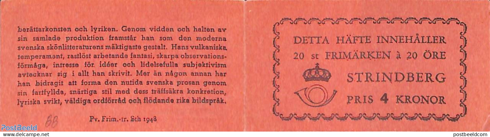 Sweden 1949 August Strindberg Booklet, Mint NH, Stamp Booklets - Art - Authors - Ungebraucht