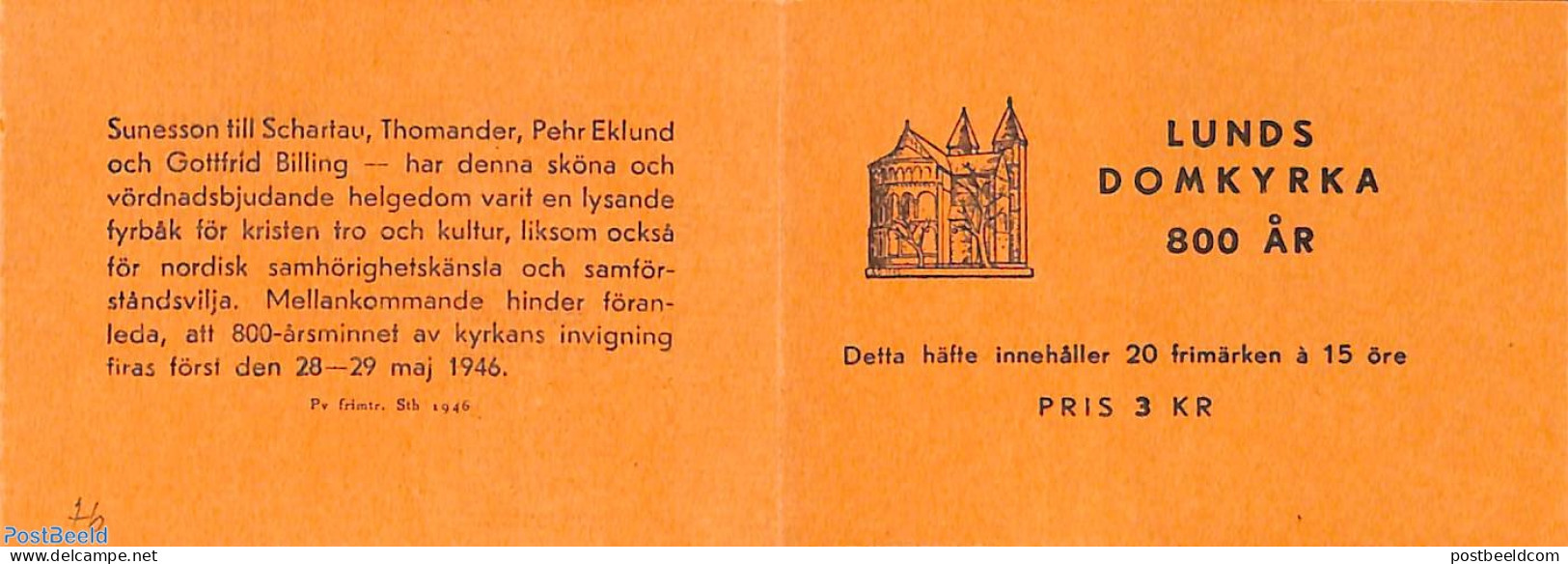 Sweden 1946 Lund Dom Church Booklet, Mint NH, Religion - Angels - Churches, Temples, Mosques, Synagogues - Stamp Bookl.. - Unused Stamps