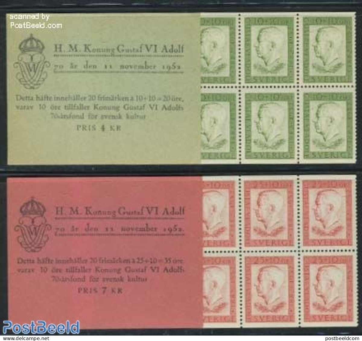Sweden 1952 King Gustaf VI 70th Birthday 2 Booklets, Mint NH, History - Kings & Queens (Royalty) - Stamp Booklets - Neufs