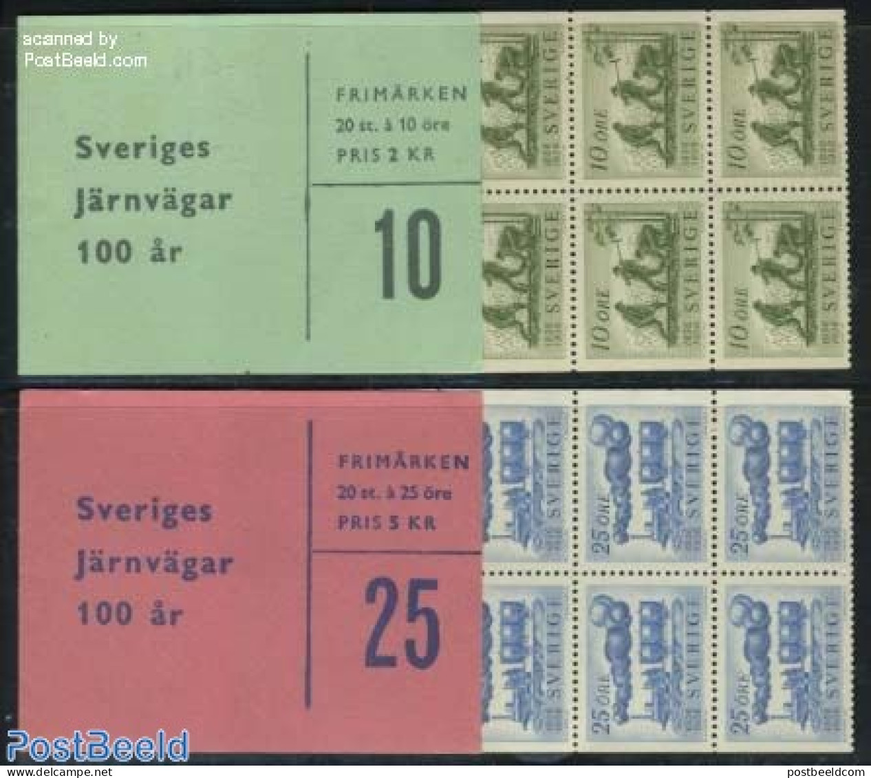Sweden 1956 100 Years Railways 2 Booklets, Mint NH, Transport - Stamp Booklets - Railways - Neufs