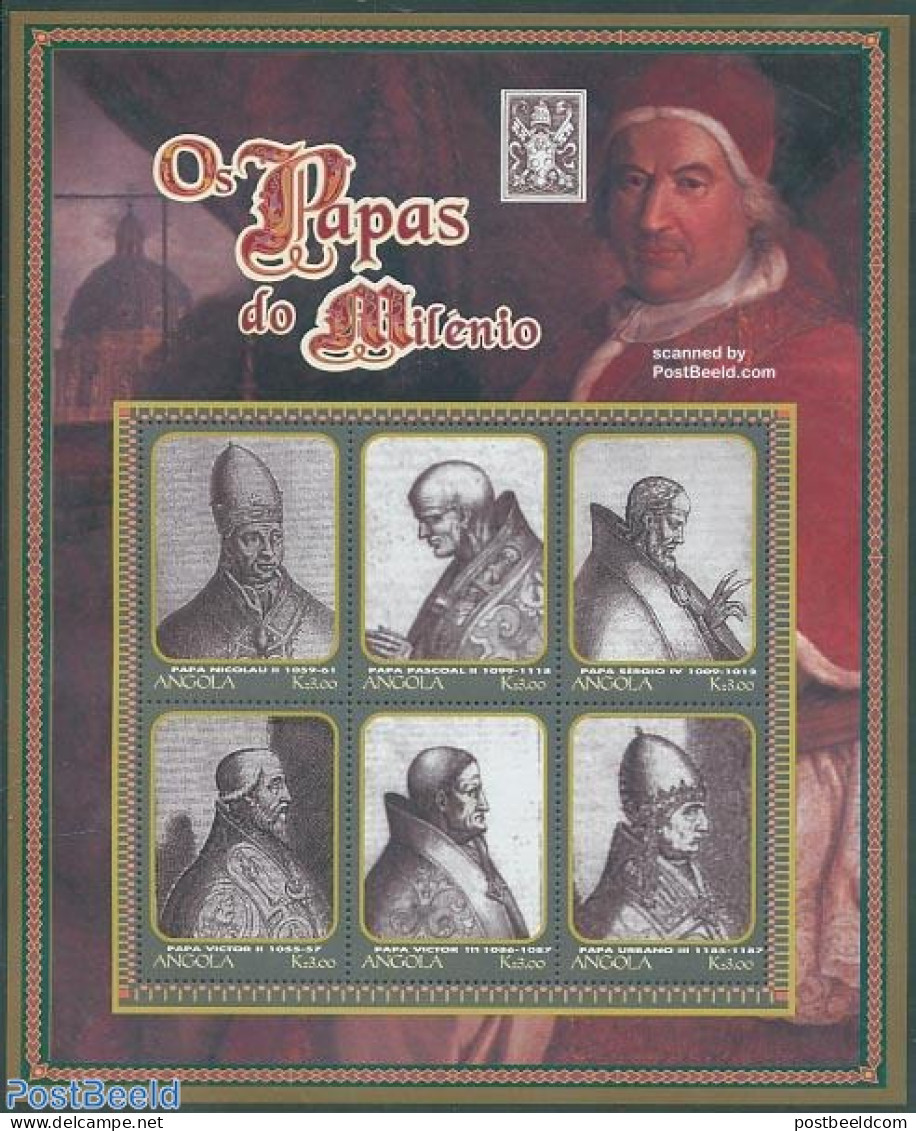 Angola 2000 Pope 6v M/s, Nicolas II, Mint NH, Religion - Pope - Religion - Popes