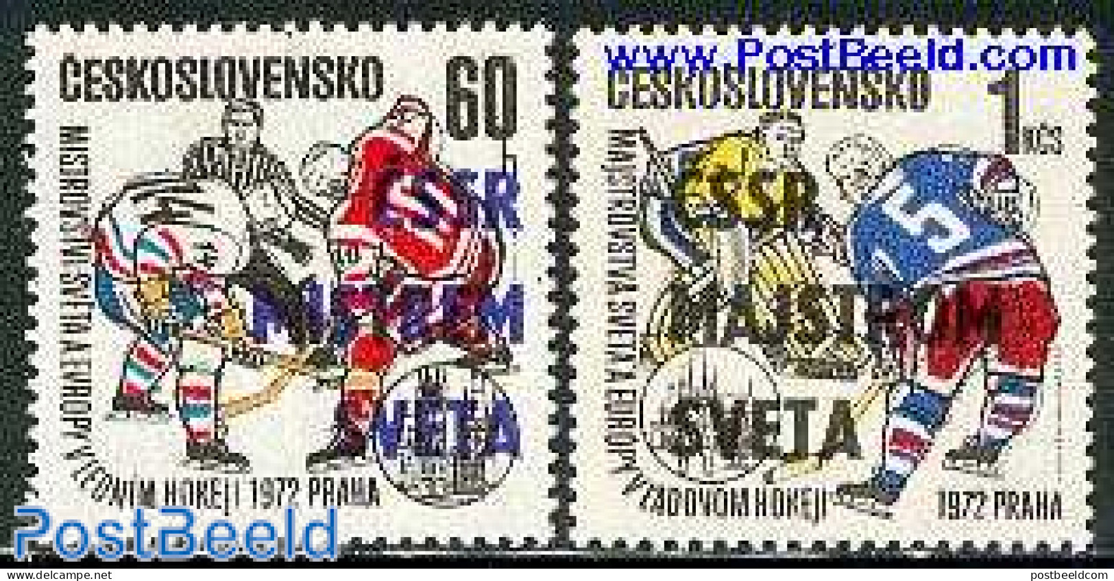 Czechoslovkia 1972 Ice Hockey World Champion 2v, Mint NH, Sport - Ice Hockey - Sport (other And Mixed) - Andere & Zonder Classificatie