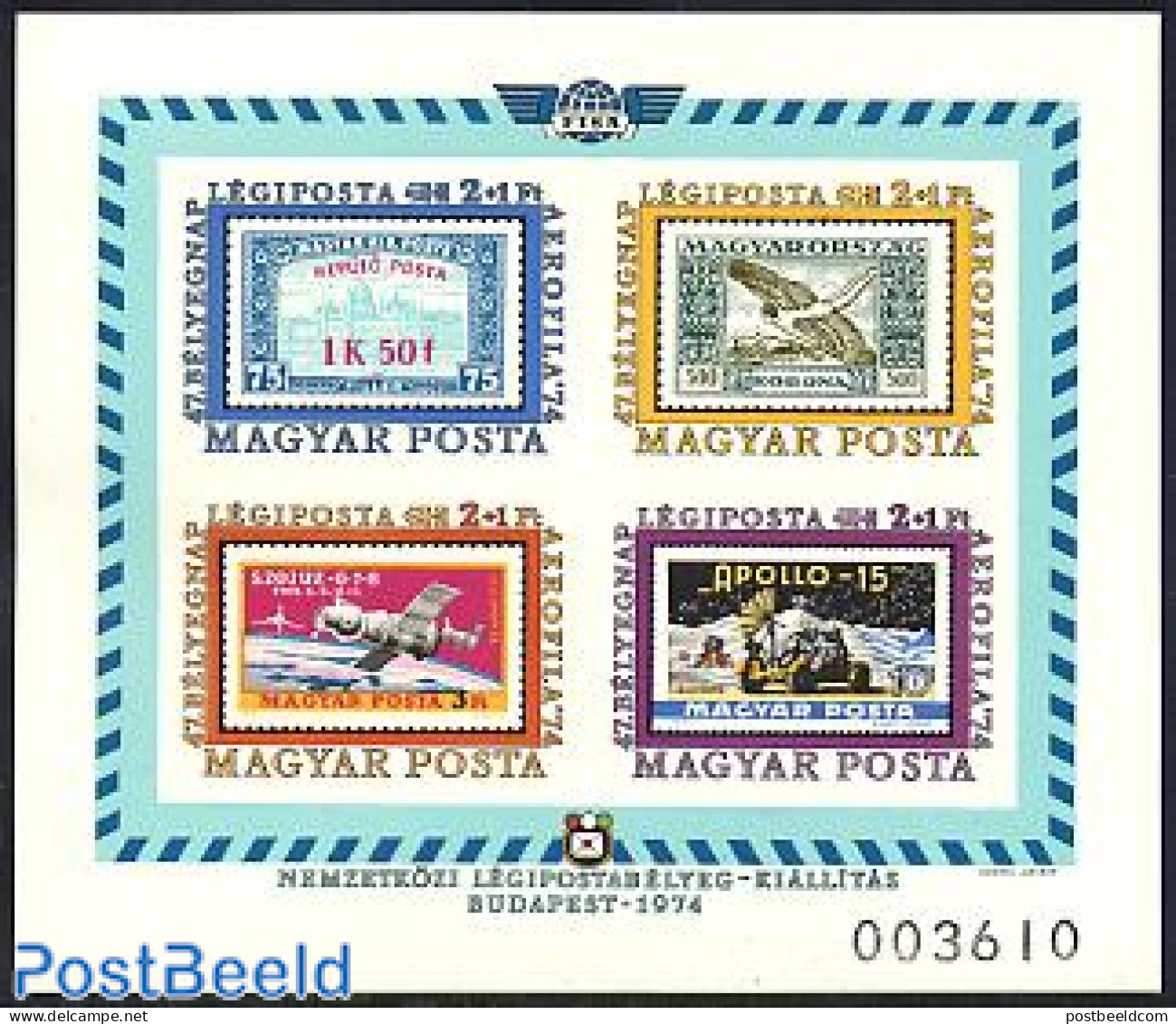 Hungary 1974 Aerofila S/s Imperforated, Mint NH, Transport - Stamps On Stamps - Aircraft & Aviation - Space Exploration - Neufs