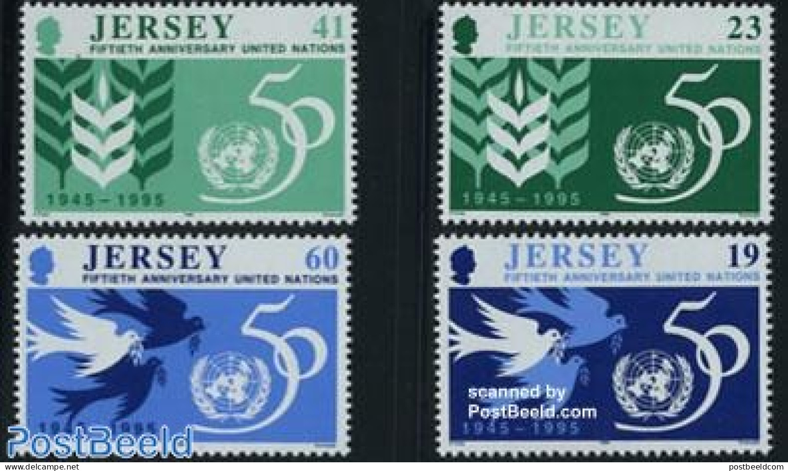 Jersey 1995 50 Years United Nations 4v, Mint NH, History - United Nations - Jersey