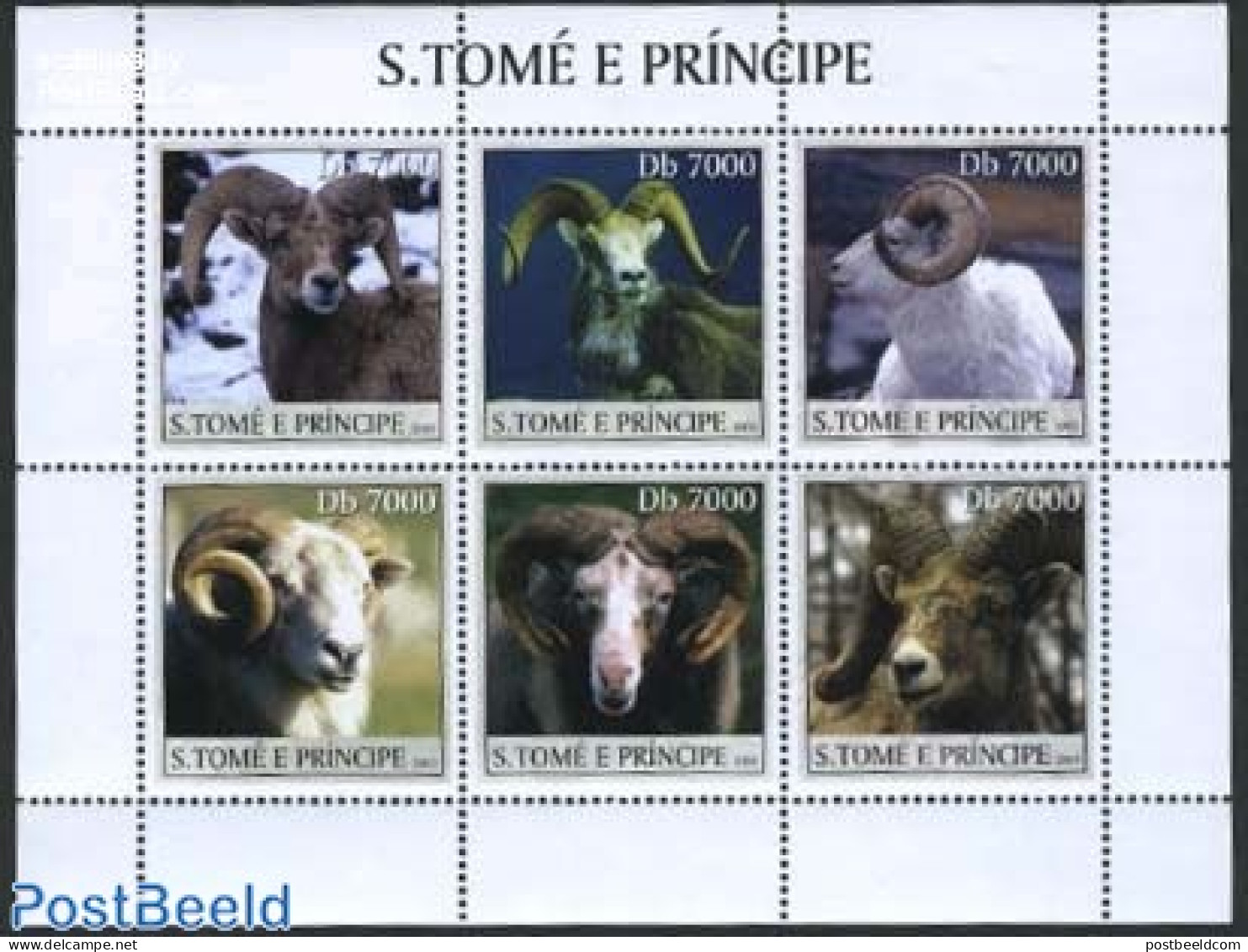 Sao Tome/Principe 2002 Wild Sheeps 6v M/s, Mint NH, Nature - Animals (others & Mixed) - Cattle - São Tomé Und Príncipe