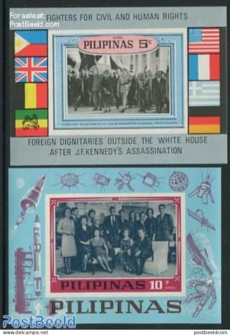 Philippines 1968 Kennedy 2 S/s, Mint NH, History - Transport - American Presidents - Flags - Human Rights - Space Expl.. - Filippijnen