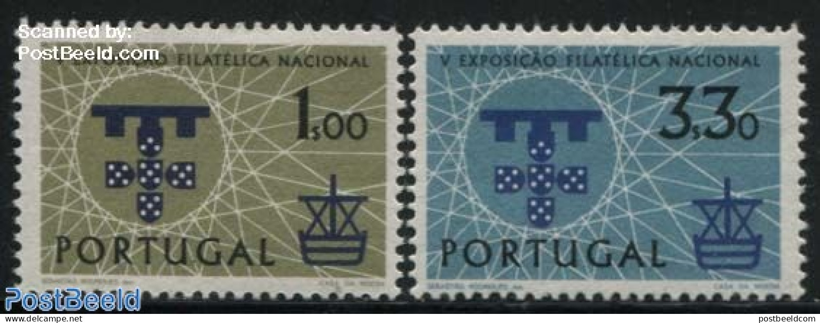 Portugal 1960 Stamp Exposition Lisbon 2v, Mint NH, History - Transport - Coat Of Arms - Philately - Ships And Boats - Ongebruikt
