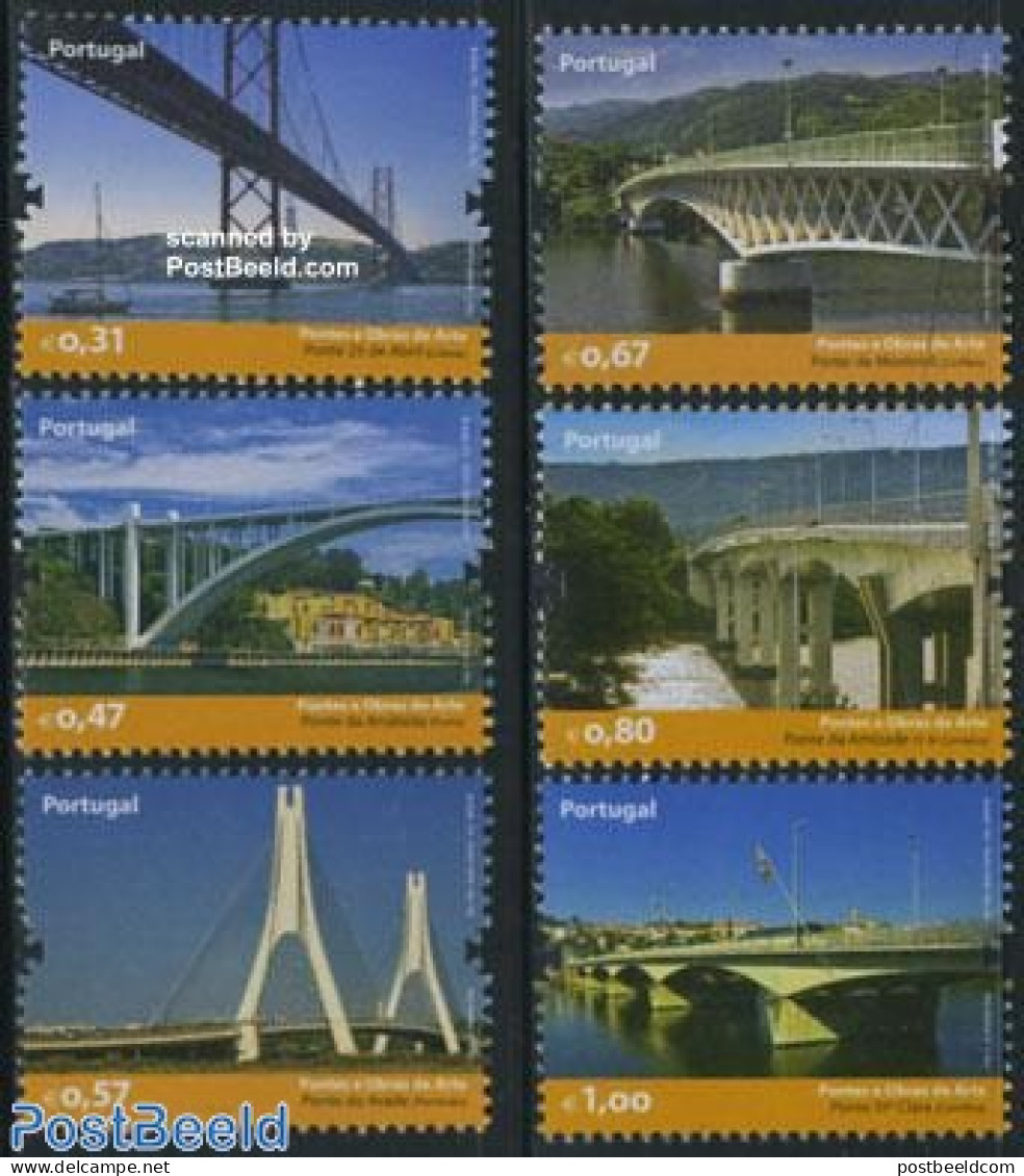 Portugal 2008 Bridges 6v, Mint NH, Transport - Ships And Boats - Art - Bridges And Tunnels - Ongebruikt