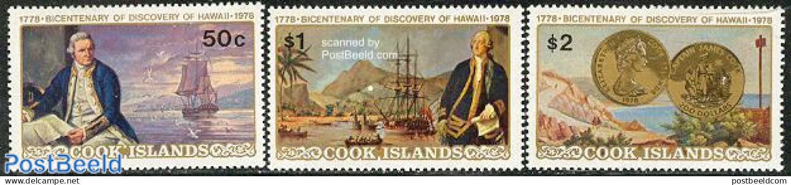 Cook Islands 1978 James Cook 3v, Mint NH, History - Transport - Various - Explorers - Ships And Boats - Money On Stamps - Onderzoekers