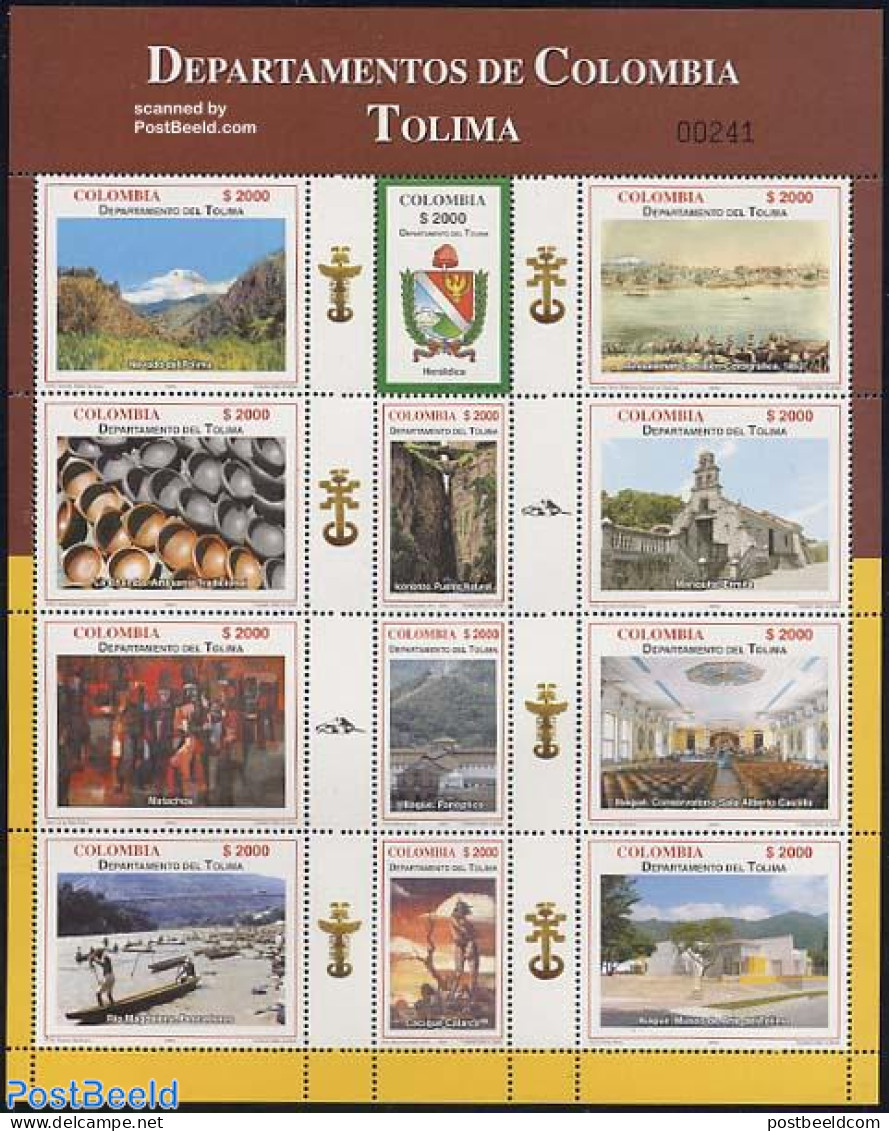 Colombia 2004 Tolima 12v M/s, Mint NH, History - Nature - Religion - Sport - Coat Of Arms - Horses - Churches, Temples.. - Churches & Cathedrals