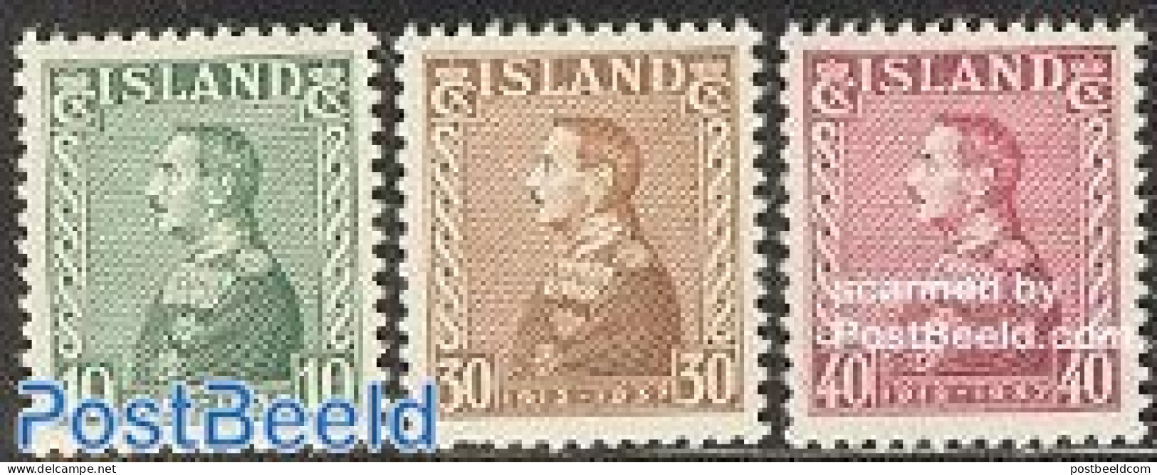 Iceland 1937 King Christian 3v, Mint NH, History - Kings & Queens (Royalty) - Nuovi