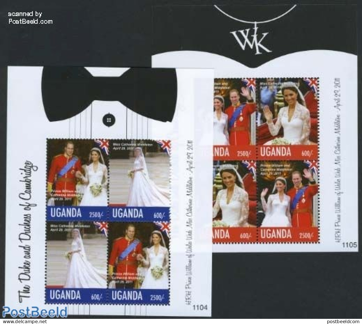 Uganda 2011 Royal Wedding William & Kate 2 S/s, Mint NH, History - Kings & Queens (Royalty) - Royalties, Royals