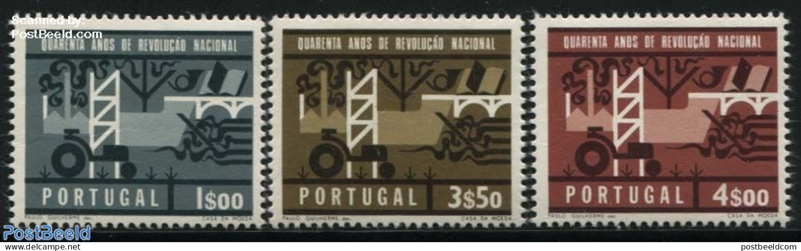 Portugal 1966 Revolution Anniversary 3v, Mint NH, Various - Agriculture - Neufs