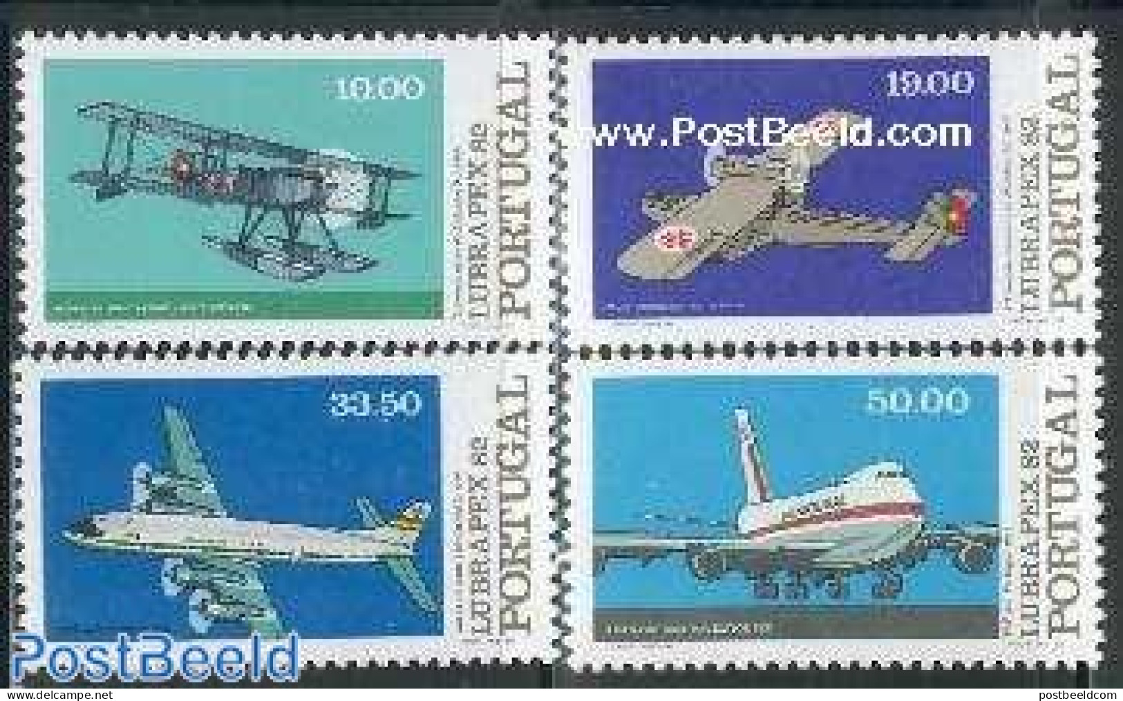 Portugal 1982 Lubrapex, Aeroplanes 4v, Mint NH, Transport - Philately - Aircraft & Aviation - Ongebruikt