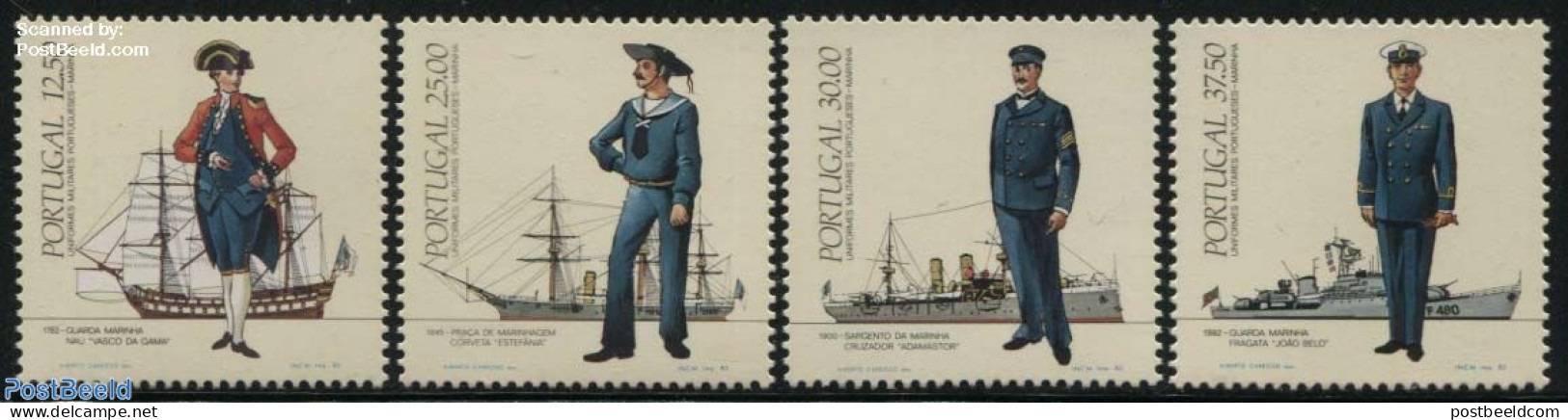 Portugal 1983 Uniforms & Ships 4v, Mint NH, Transport - Various - Ships And Boats - Uniforms - Neufs