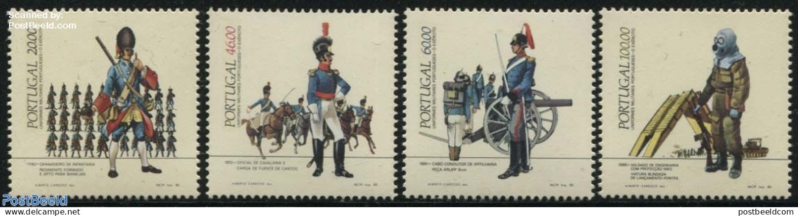 Portugal 1985 Uniforms 4v, Mint NH, History - Nature - Sport - Various - Militarism - Horses - Diving - Uniforms - Nuevos