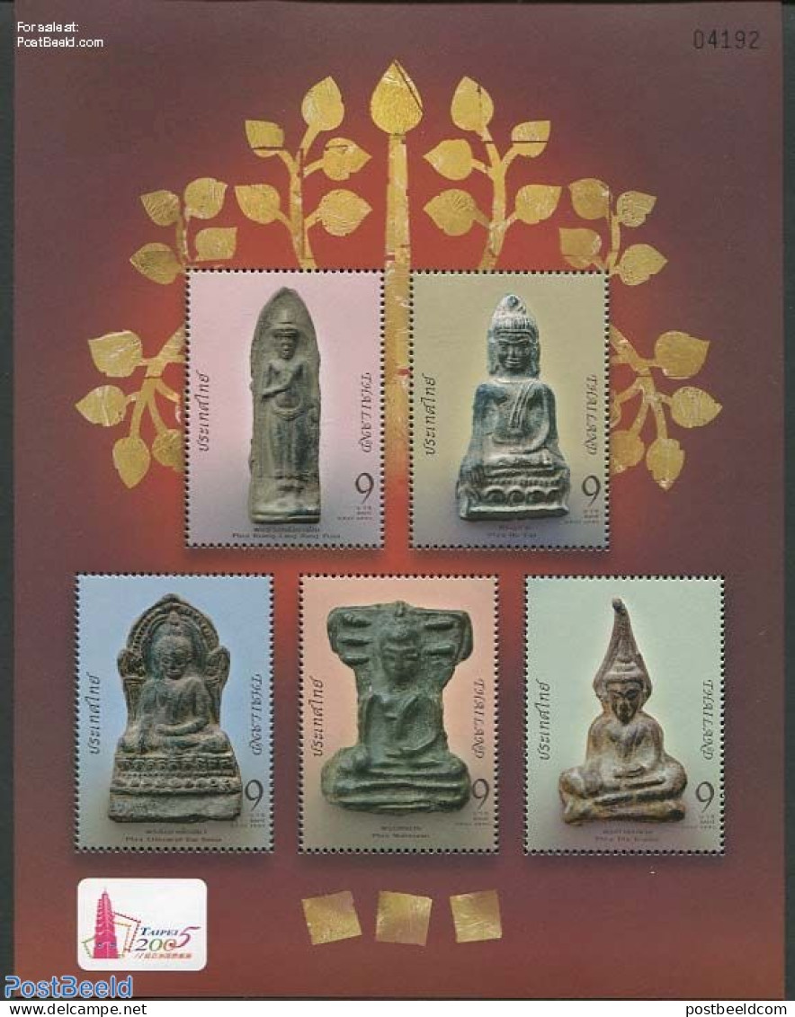 Thailand 2005 Buddhist Talismens S/s, Taipei 2005, Mint NH, Religion - Religion - Philately - Art - Sculpture - Beeldhouwkunst