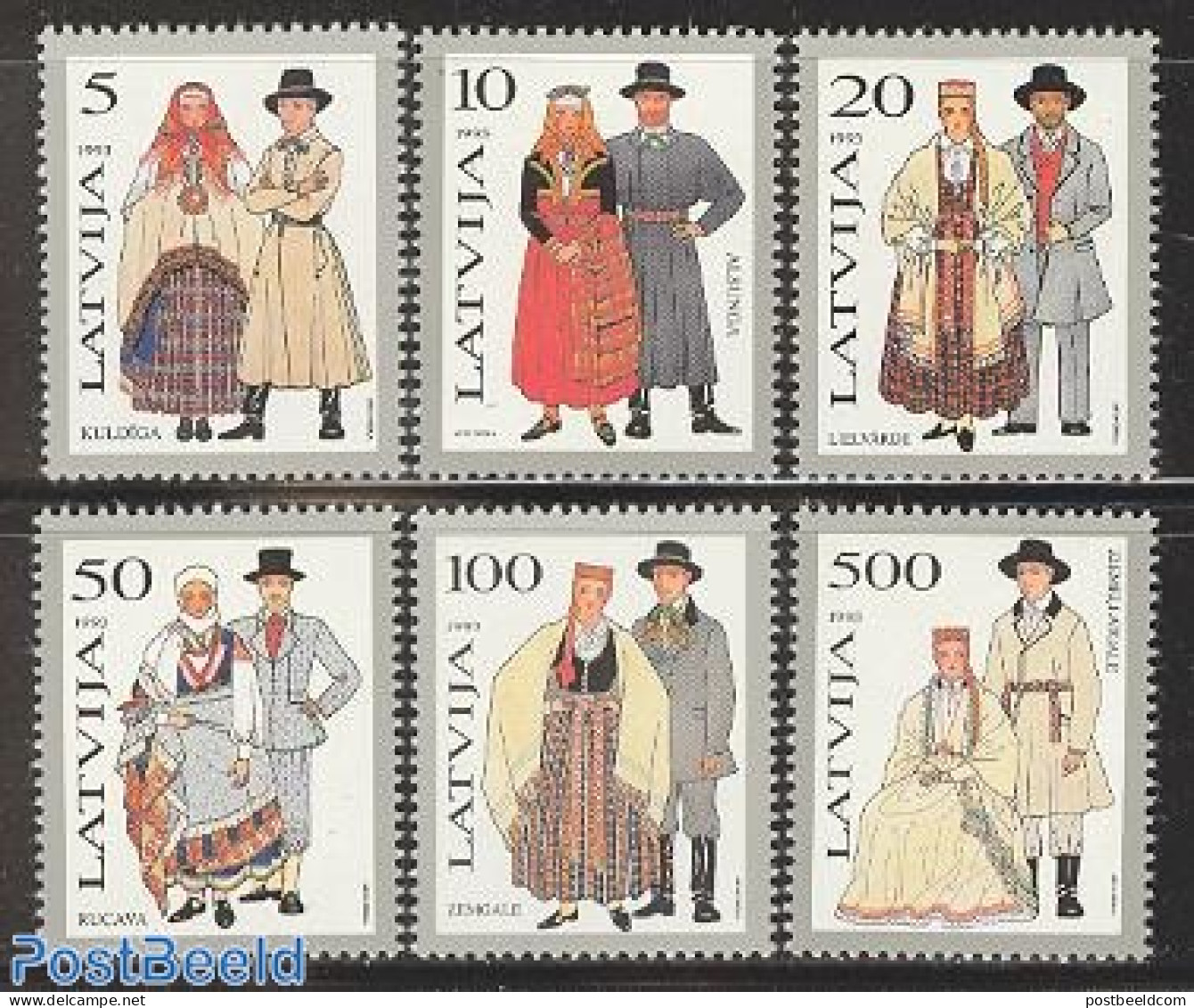 Latvia 1993 Costumes 6v, Mint NH, Various - Costumes - Costumi