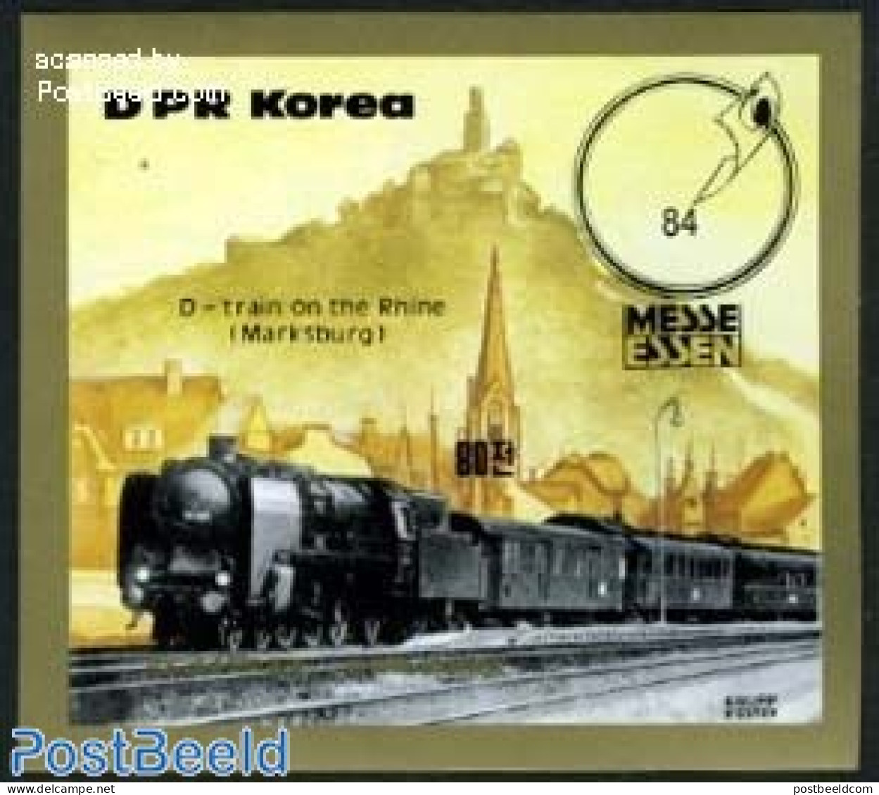 Korea, North 1984 Essen Stamp Expo S/s, Imperforated, Mint NH, Transport - Philately - Railways - Trains