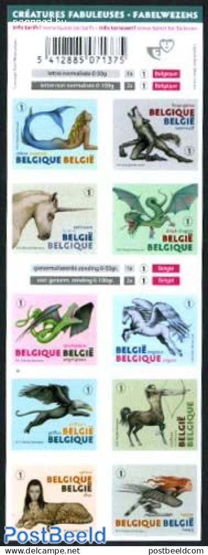 Belgium 2012 Mythical Creeations 10v S-a Foil Booklet, Mint NH, Nature - Horses - Stamp Booklets - Art - Fairytales - Ungebraucht