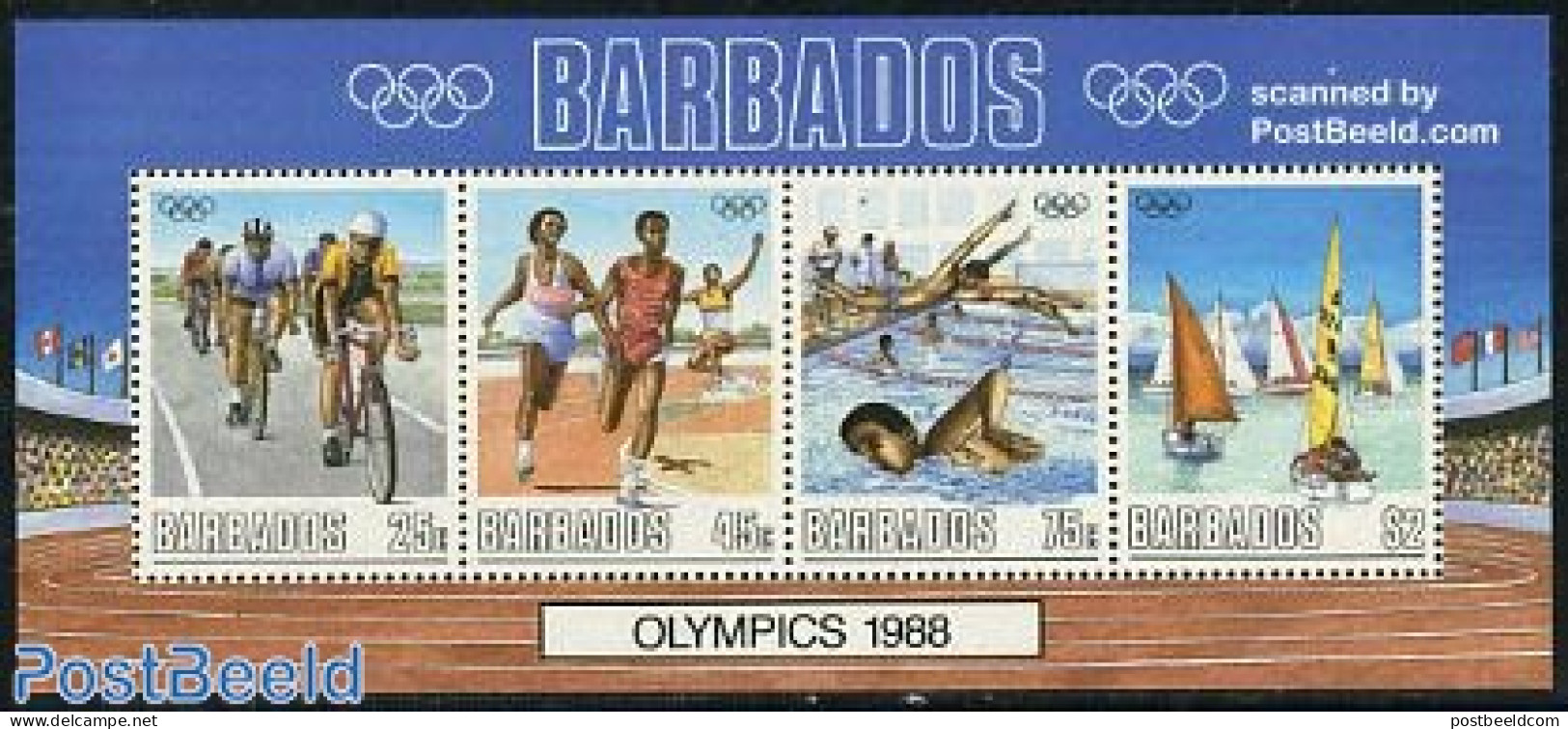 Barbados 1988 Olympic Games S/s, Mint NH, Sport - Cycling - Olympic Games - Sailing - Swimming - Ciclismo