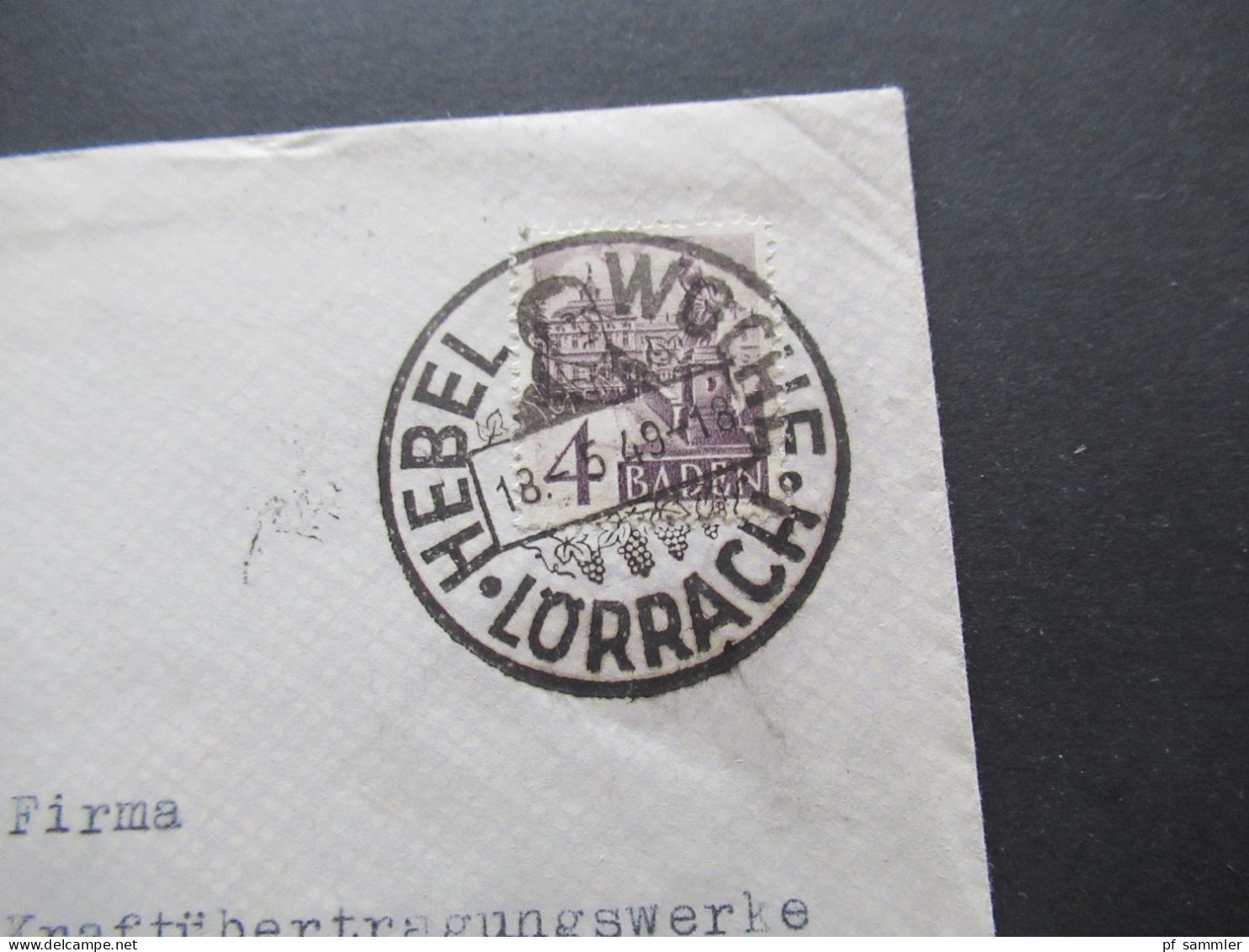 Französische Zone Baden 1949 Mi.Nr.29 EF Mit SSt Lörrach Hebel Woche Mit Abs. Stempel Hannes Zielasko Import U. Export - Baden