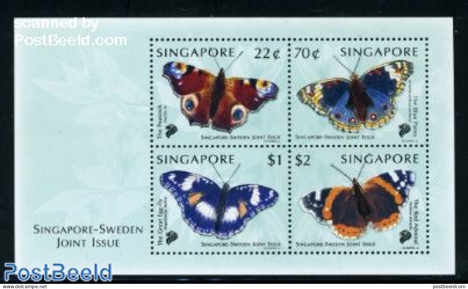 Singapore 1999 Butterflies S/s, Joint Issue Sweden, Mint NH, Nature - Various - Butterflies - Joint Issues - Gemeinschaftsausgaben
