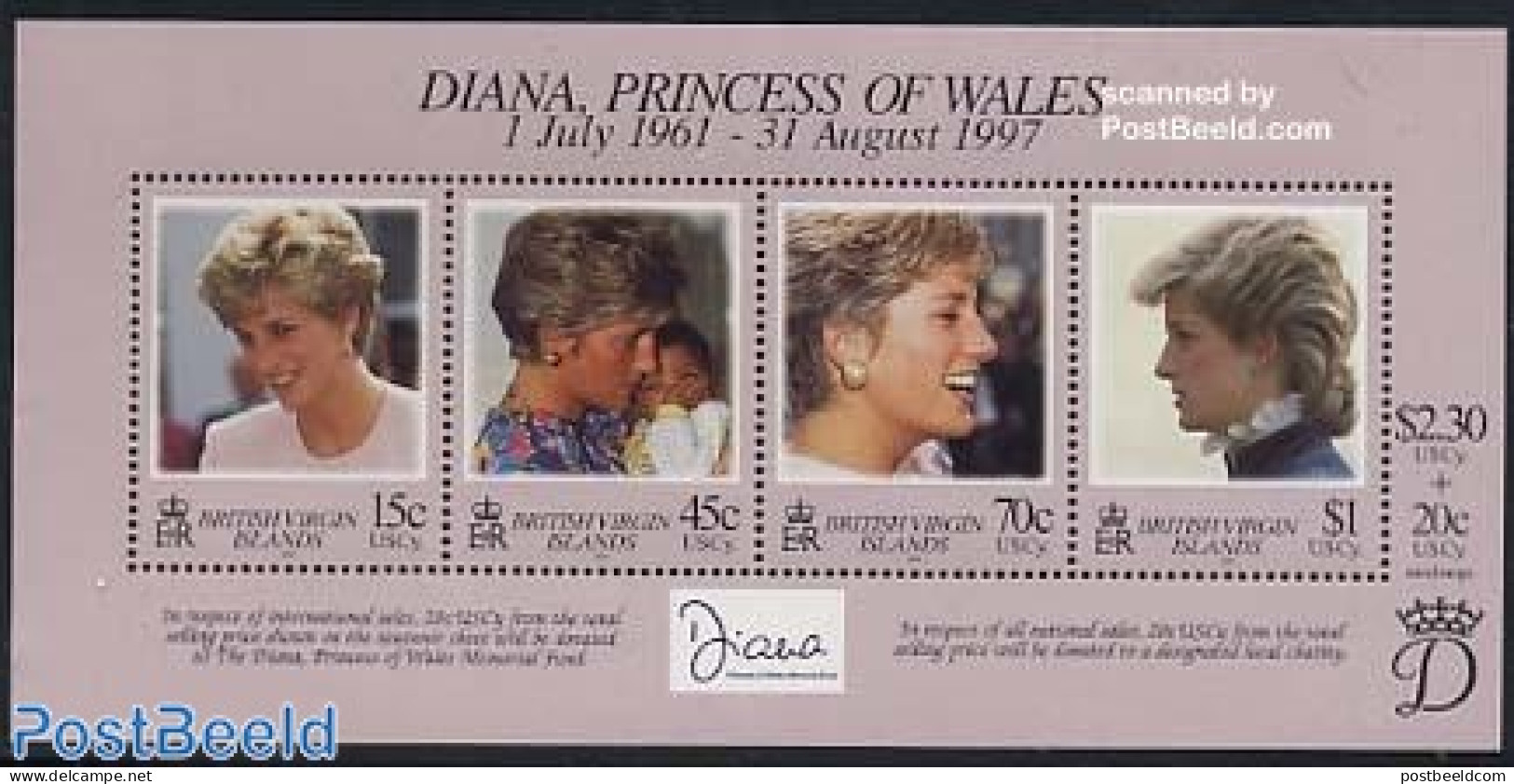 Virgin Islands 1998 Death Of Diana 4v M/s, Mint NH, History - Charles & Diana - Kings & Queens (Royalty) - Königshäuser, Adel