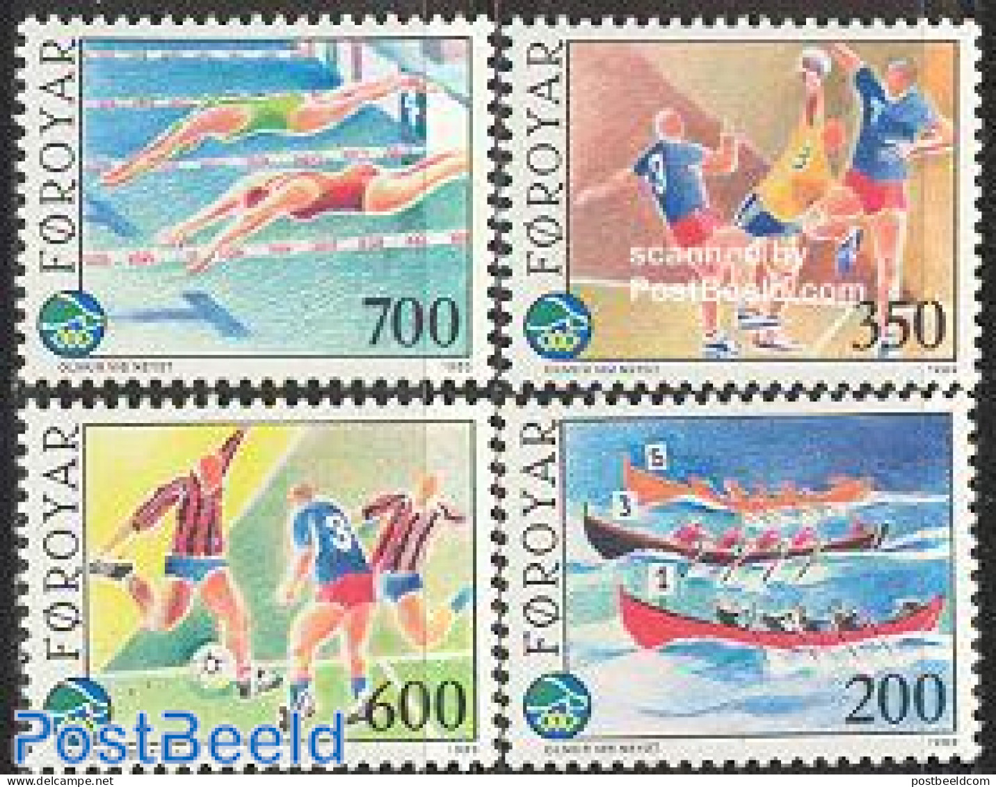 Faroe Islands 1989 Sports 4v, Mint NH, Sport - Football - Handball - Kayaks & Rowing - Sport (other And Mixed) - Swimm.. - Pallamano