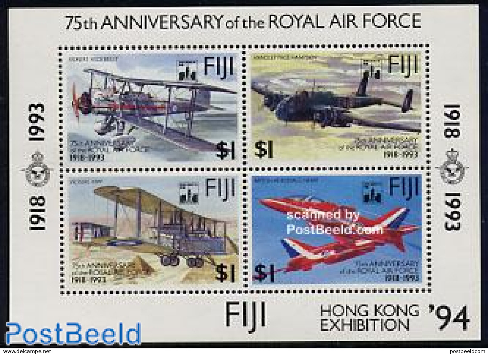 Fiji 1994 Hong Kong 94 S/s, Mint NH, Transport - Philately - Aircraft & Aviation - Vliegtuigen