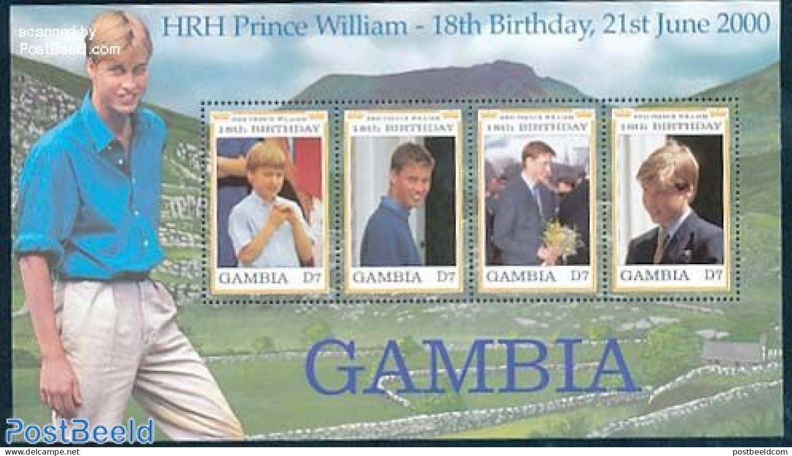 Gambia 2000 Prince William 4v M/s, Mint NH, History - Kings & Queens (Royalty) - Königshäuser, Adel