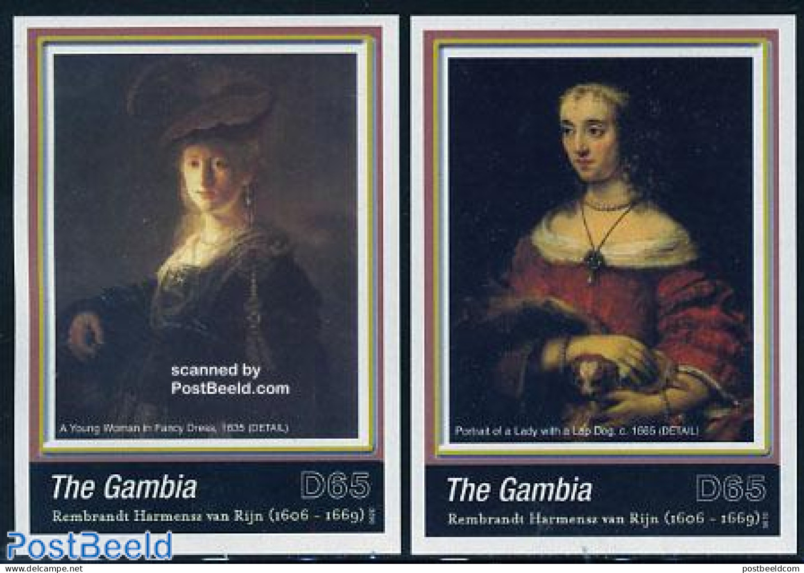 Gambia 2006 Rembrandt 2 S/s, Lady With A Lap Dog, A Young Woma, Mint NH, Nature - Dogs - Art - Paintings - Rembrandt - Gambia (...-1964)