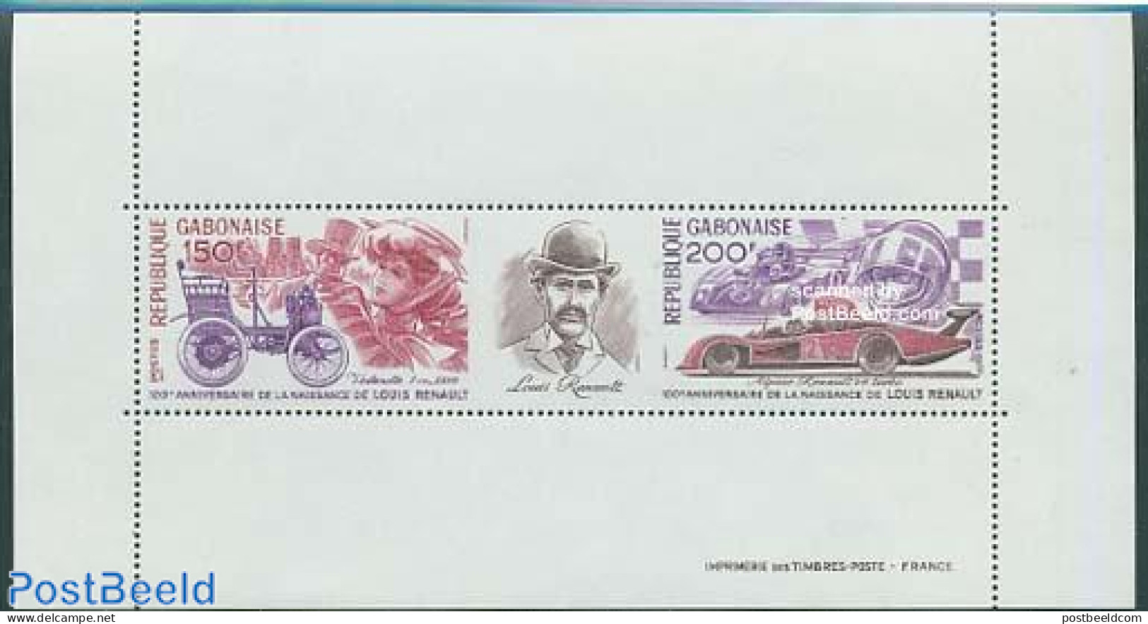 Gabon 1977 Louis Renault S/s, Mint NH, Transport - Automobiles - Unused Stamps