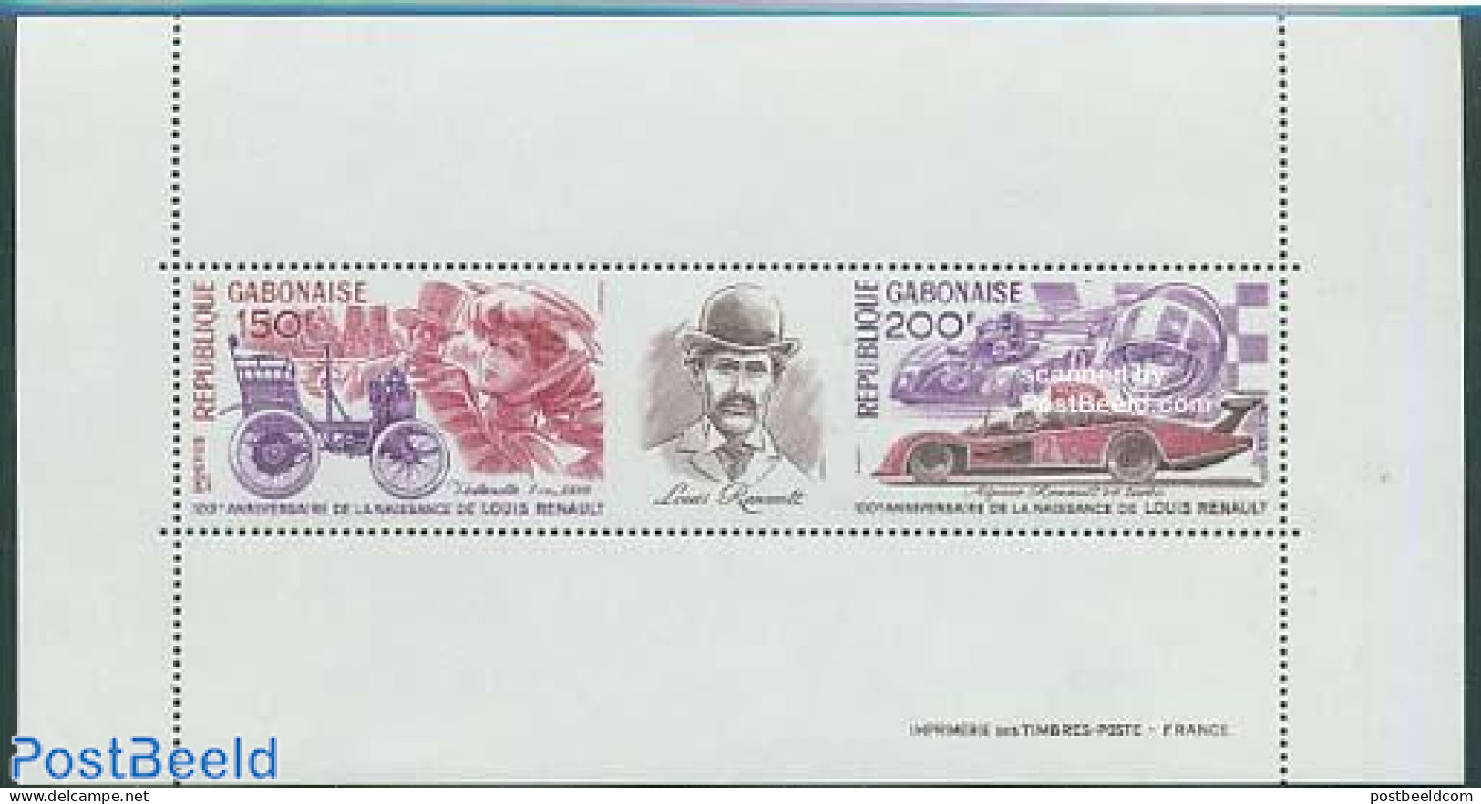 Gabon 1977 Louis Renault S/s, Mint NH, Transport - Automobiles - Nuovi