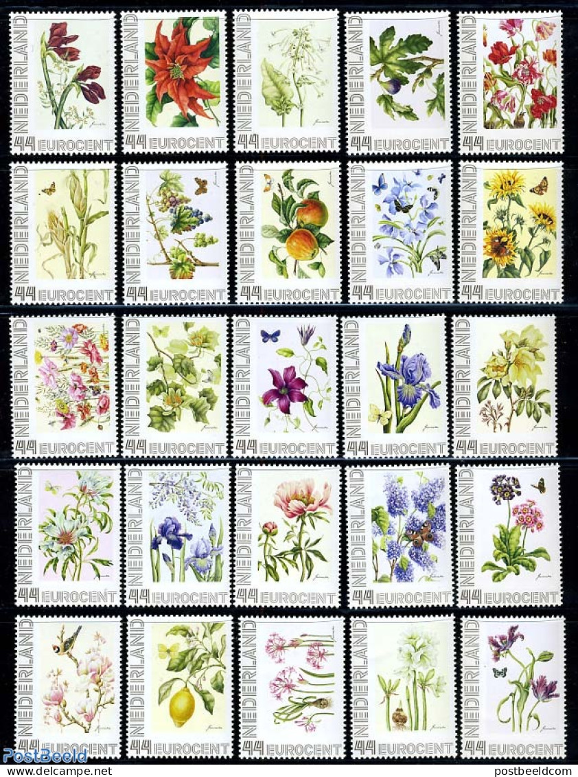 Netherlands - Personal Stamps TNT/PNL 2008 Flowers By Janneke Brinkman 25v, Mint NH, Nature - Birds - Butterflies - Fl.. - Frutas